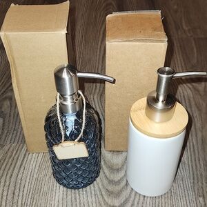 Ceramic and Glass Soap Dispensers - Blue Glass & White Ceramic